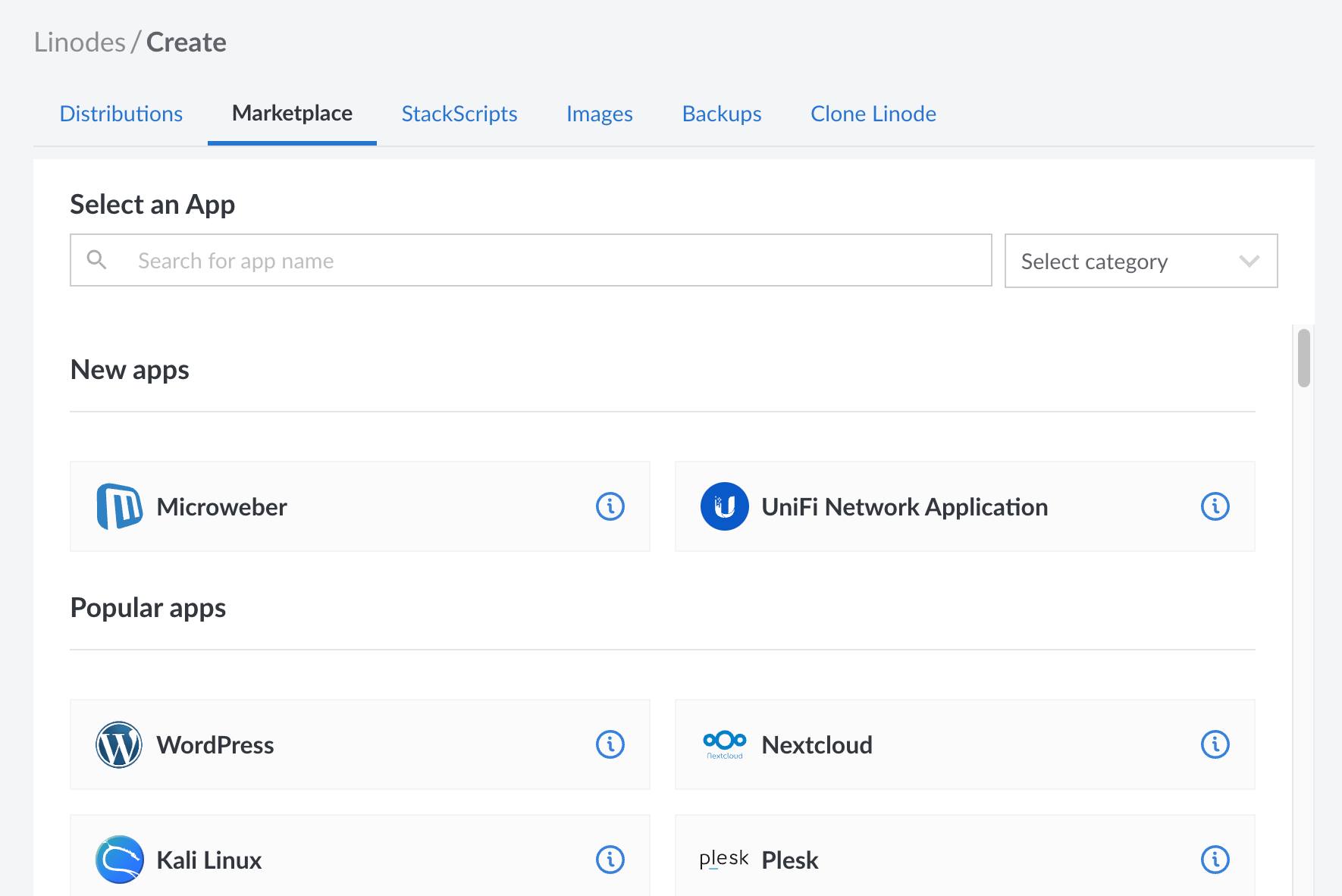 Screenshot of Select App section Screenshot of Select App section